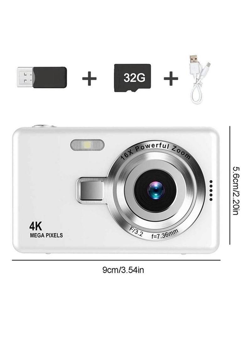 general Portable CCD digital camera for campus use, featuring 4K ultra-high-definition pixels and 16x powerful zoom, a 2.8-inch LCD screen, suitable for teenagers, electronic image stabilization, low Selfie delay, long battery life, and comes with a 32GB memory card/card reader. - Image 1